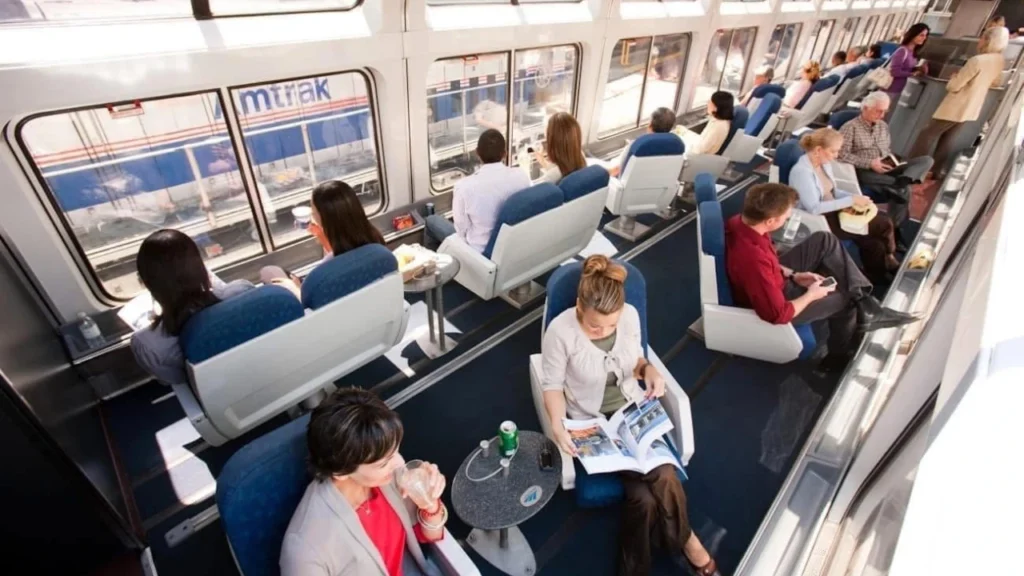Passenger using free Wi-Fi on Amtrak train